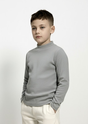 Clothify Boys Solid Cotton Blend Slim T Shirt(Grey, Pack of 1)