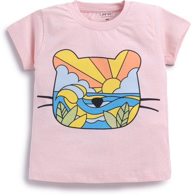 Cutie Melons Boys & Girls Printed Cotton Blend Regular T Shirt(Pink, Pack of 1)