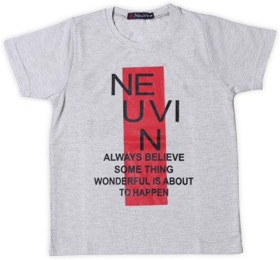 NeuVin Boys Typography Cotton Blend T Shirt(Silver, Pack of 1)