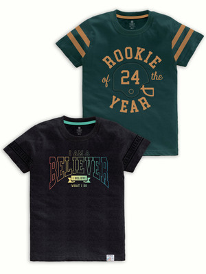 Codez Boys Printed Cotton Blend Regular T Shirt(Multicolor, Pack of 2)
