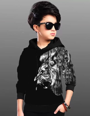 UZee Boys Animal Print Cotton Blend Regular T Shirt(Black, Pack of 1)