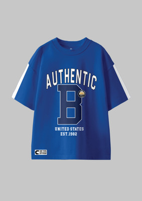 Codez Boys Printed Pure Cotton Oversized T Shirt(Blue, Pack of 1)