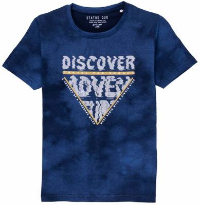 Status Quo Boys Printed Pure Cotton Regular T Shirt(Dark Blue, Pack of 1)