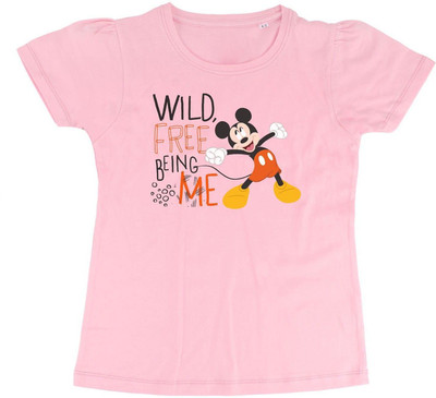 WYM TREND Girls Typography, Printed Pure Cotton Regular T Shirt(Pink, Pack of 1)