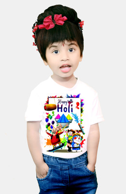 tifti Boys & Girls Graphic Print Polycotton Regular T Shirt(White, Pack of 1)