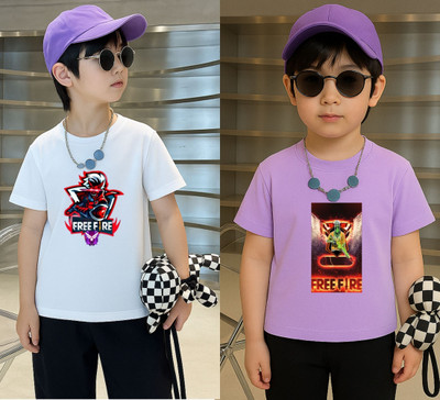Lecowar Boys Graphic Print Polyester Regular T Shirt(White, Purple, Pack of 1)