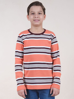 Kiddo Paanti Boys Striped Pure Cotton Regular T Shirt(Multicolor, Pack of 1)