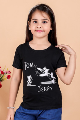 JY TRADERS Baby Girls Printed Pure Cotton Regular T Shirt(Red, Pack of 1)