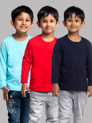 FRISKERS Boys Solid Pure Cotton Regular T Shirt(Multicolor, Pack of 3)