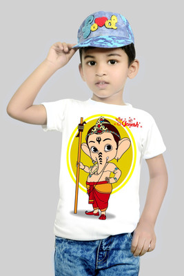 RIvoPrints Boys & Girls Graphic Print Cotton Blend Regular T Shirt(White, Pack of 1)