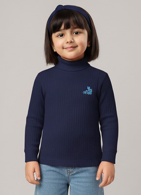 Zeal G Girls Solid Pure Cotton Regular T Shirt(Dark Blue, Pack of 1)