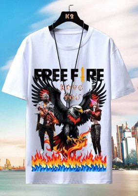 flysezen Boys & Girls Printed Polyester Regular T Shirt(White, Pack of 1)