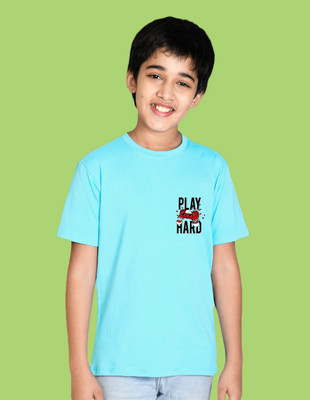 Nusyl Boys Graphic Print Cotton Blend Regular T Shirt(Blue, Pack of 1)