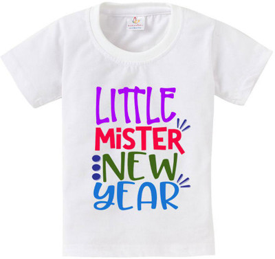 Babywish Boys Typography, Printed Cotton Blend Regular T Shirt(White, Pack of 1)