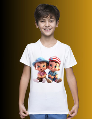 TDFASHION Baby Boys & Baby Girls Printed Polyester Regular T Shirt(White, Pack of 1)