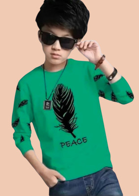 LILBITS Boys Printed Cotton Blend Regular T Shirt(Green, Pack of 1)