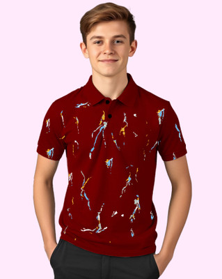 AOOSH Boys Printed Cotton Blend Regular T Shirt(Maroon, Pack of 1)