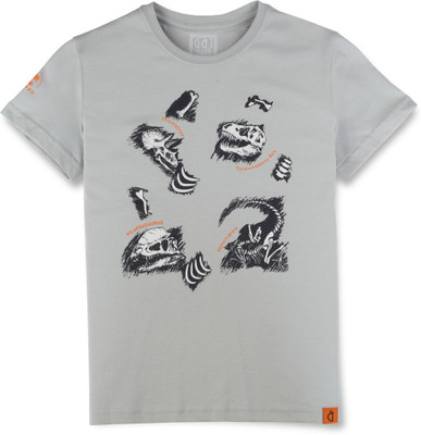 GINI & JONY Baby Boys Printed Cotton Blend Regular T Shirt(Grey, Pack of 1)