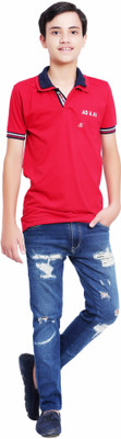 AD & AV Boys Solid Cotton Blend Regular T Shirt(Red, Pack of 1)
