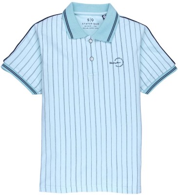 Status Quo Boys Striped Cotton Blend Regular T Shirt(Light Blue, Pack of 1)