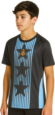 DOSTITCH Boys & Girls Printed Polyester Regular T Shirt(Black, Blue, Pack of 1)