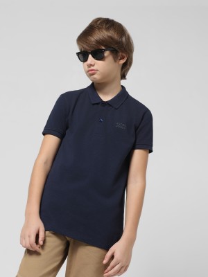 Jack & Jones Junior Boys Solid Cotton Blend Regular T Shirt(Dark Blue, Pack of 1)