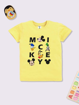 YK Disney Boys Printed Cotton Blend Regular T Shirt(Yellow, Pack of 1)