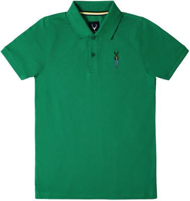 Allen Solly Boys Solid Cotton Blend Regular T Shirt(Green, Pack of 1)