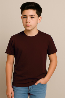 Belive in Yourself Boys Solid Polyester Regular T Shirt(Brown, Pack of 1)