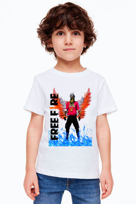BQF Boys Printed Polyester Regular T Shirt(White, Pack of 1)