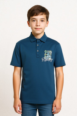CAVIO Boys Printed Cotton Blend Regular T Shirt(Dark Blue, Pack of 1)