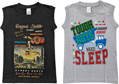 Vivin Collection Boys Graphic Print Cotton Blend Regular T Shirt(Multicolor, Pack of 2)