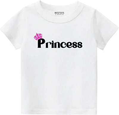 BESTEESCLOTHING Baby Girls Typography, Printed Pure Cotton Regular T Shirt(White, Pack of 1)