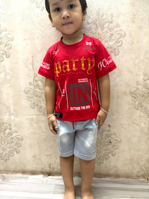 kids choice Baby Boys & Baby Girls Printed Cotton Blend Regular T Shirt(Red, Pack of 1)