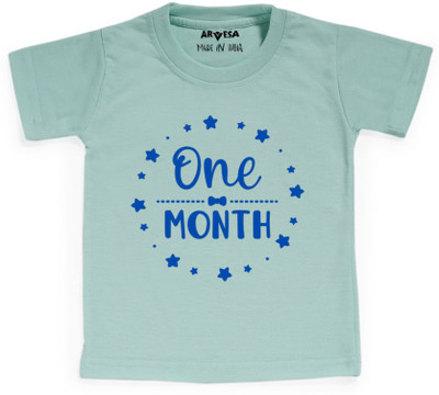 ARVESA Baby Boys & Baby Girls Printed Cotton Blend Regular T Shirt(Light Blue, Pack of 1)