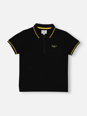 Pepe Jeans Boys Printed Cotton Blend Regular T Shirt(Black, Pack of 1)