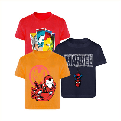 YK Marvel Boys Printed Cotton Blend Regular T Shirt(Multicolor, Pack of 3)