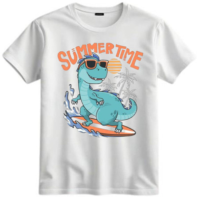 TAPA KON Boys & Girls Printed Polycotton Regular T Shirt(White, Pack of 1)