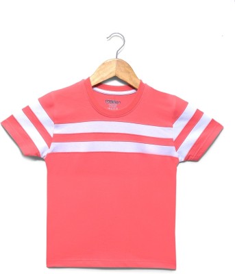Billion Boys Striped Pure Cotton T Shirt(Orange, Pack of 1)