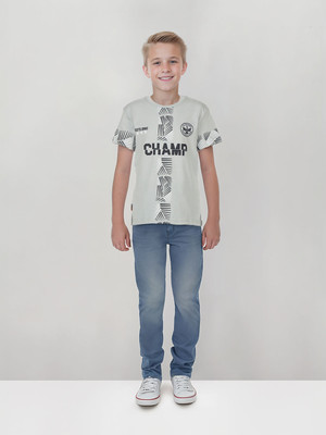 GINI & JONY Baby Boys Typography, Printed Cotton Blend Regular T Shirt(Grey, Pack of 1)