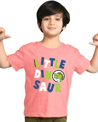 AUSK Boys Typography Cotton Blend Regular T Shirt(Pink, Pack of 1)