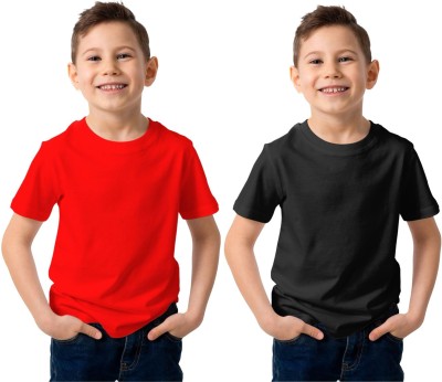 SURTI ENTERPRISES Boys & Girls Solid Pure Cotton Regular T Shirt(Multicolor, Pack of 2)