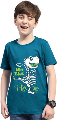 AOOSH Boys Animal Print Cotton Blend Regular T Shirt(Dark Blue, Pack of 1)