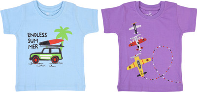 Toddylon Boys & Girls Graphic Print Pure Cotton Regular T Shirt(Multicolor, Pack of 2)