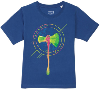 WYM TREND Boys Graphic Print Pure Cotton Regular T Shirt(Blue, Pack of 1)