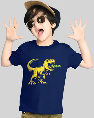 AOOSH Boys Printed Cotton Blend Regular T Shirt(Blue, Pack of 1)
