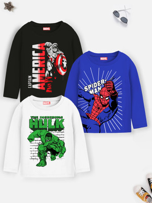 MARVEL BY MISS & CHIEF Boys Cartoon/Superhero Cotton Blend Regular T Shirt(Multicolor, Pack of 3)