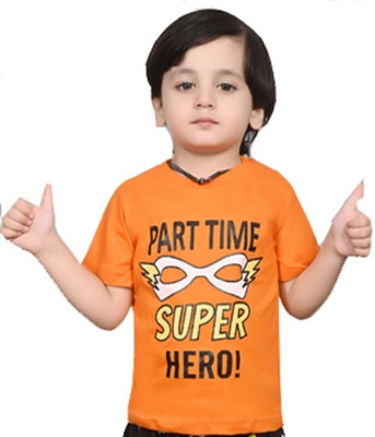 TTADEO Boys Printed Cotton Blend Oversized T Shirt(Orange, Pack of 1)