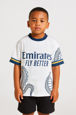 rjm Boys & Girls Printed Polyester Regular T Shirt(White, Pack of 1)