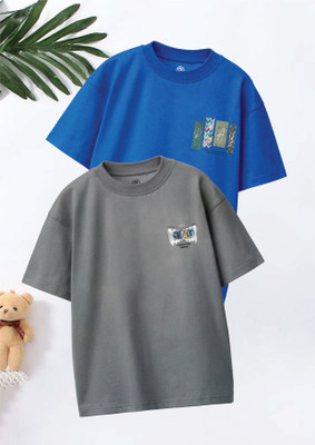 Codez Boys Graphic Print Pure Cotton Oversized T Shirt(Multicolor, Pack of 2)
